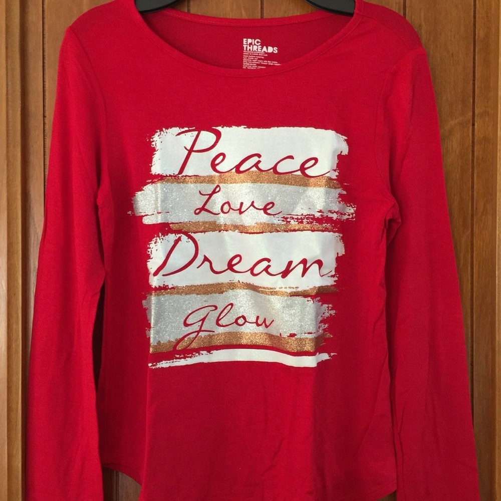GIRLS RED EPIC THREADS…”PEACE, LOVE, DREAM, GLOW” LONG SLEEVED SHIRT, SI…